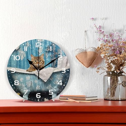Miniatura 2 de Reloj de pared para gatos, silencioso sin tictac, funciona con pilas, reloj redondo decorativo creativo para cocina, sala de estar, baño, decoración