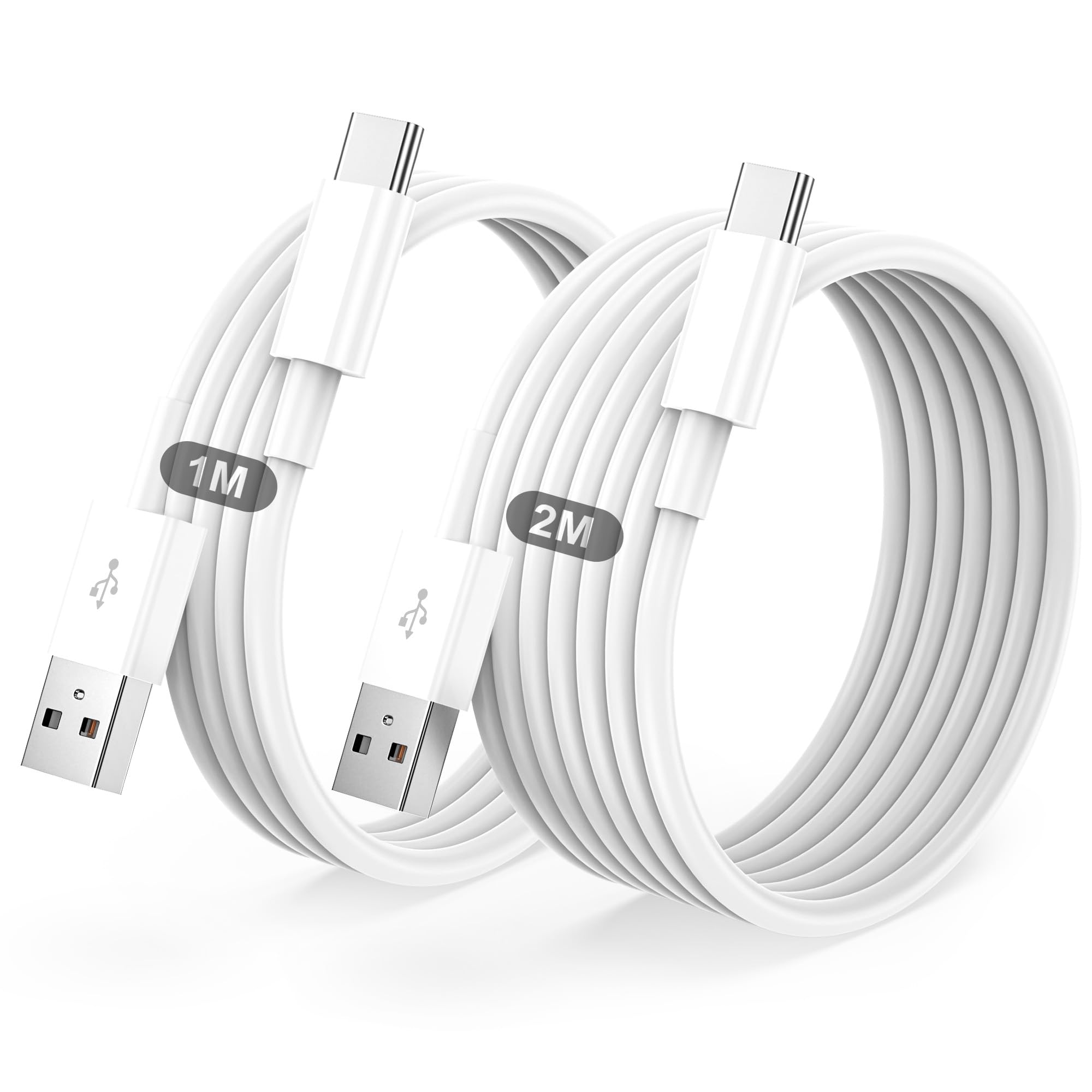 Cable USB C Charge Rapide 3A, [1m+2m/Lot de 2] Câble USB vers USB C, Cable Chargeur Type C pour iPhone 17 16 15 /Air/Plus/Pro Max, pour Samsung Galaxy S22/S21/S20/S10, pour Google Pixel, pour Xiaomi - 1