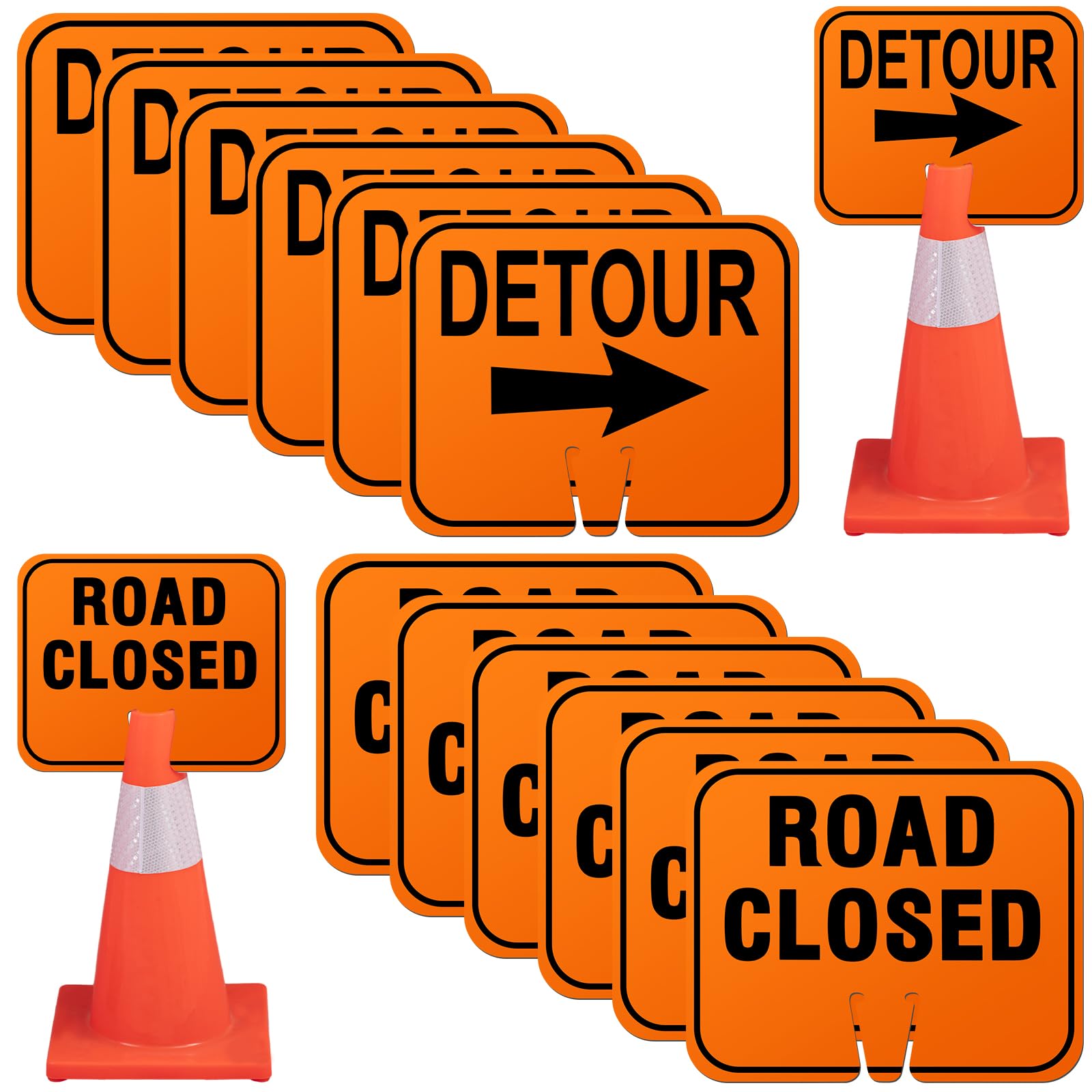 Geetery 6 Pcs Traffic Cone Arrow Signs 10.4"x 12.6" Reversible Orange Road Signs Bulk Road Closed Cone Top Traffic Warning Directional Left Right Arrows Sign for Outdoor Construction (Detour) — Amazon image 7