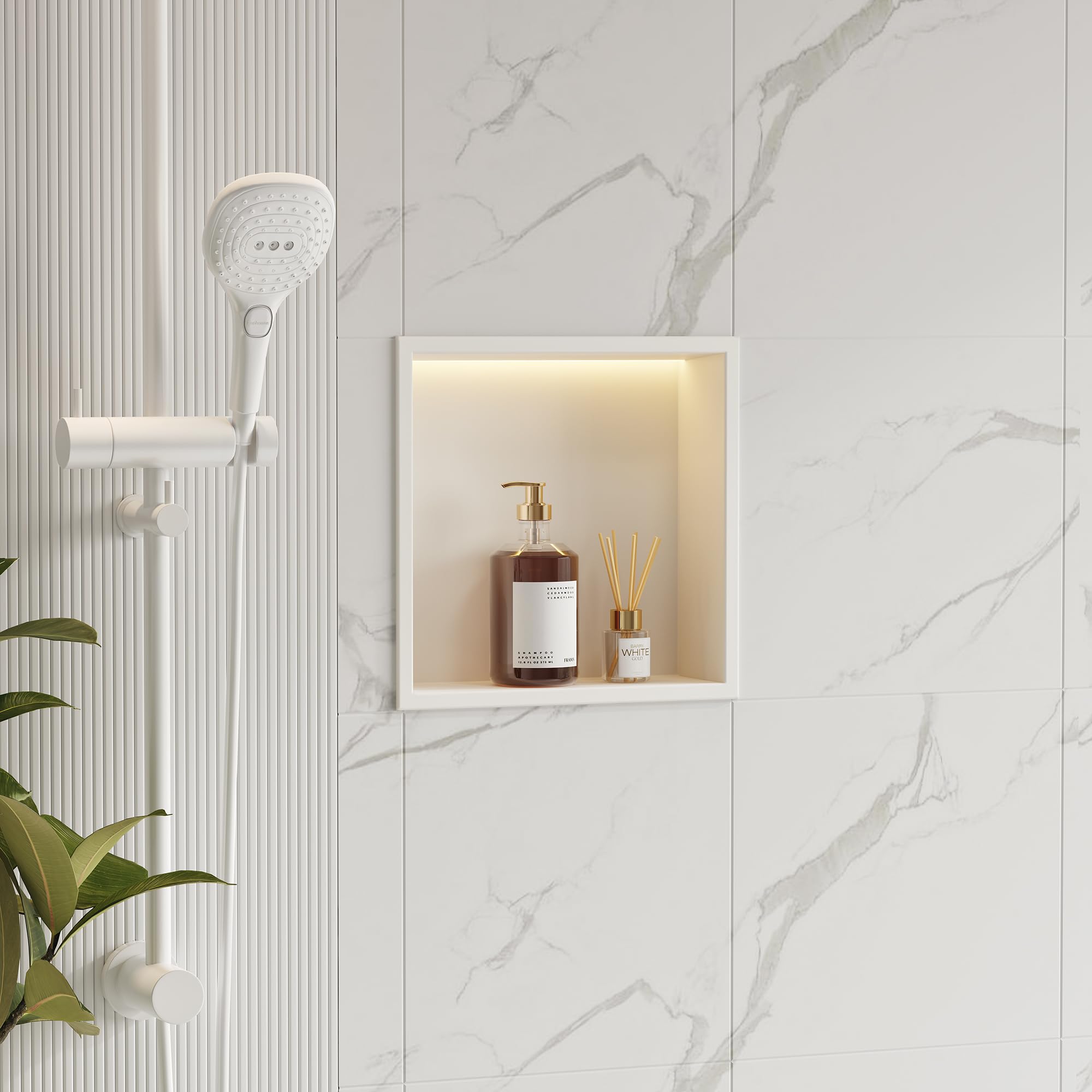 Niche de douche murale en acier inoxydable avec lumière LED, niche de douche encastrée blanche, étagère de rangement simple pour salle de bain, 30x30 cm
