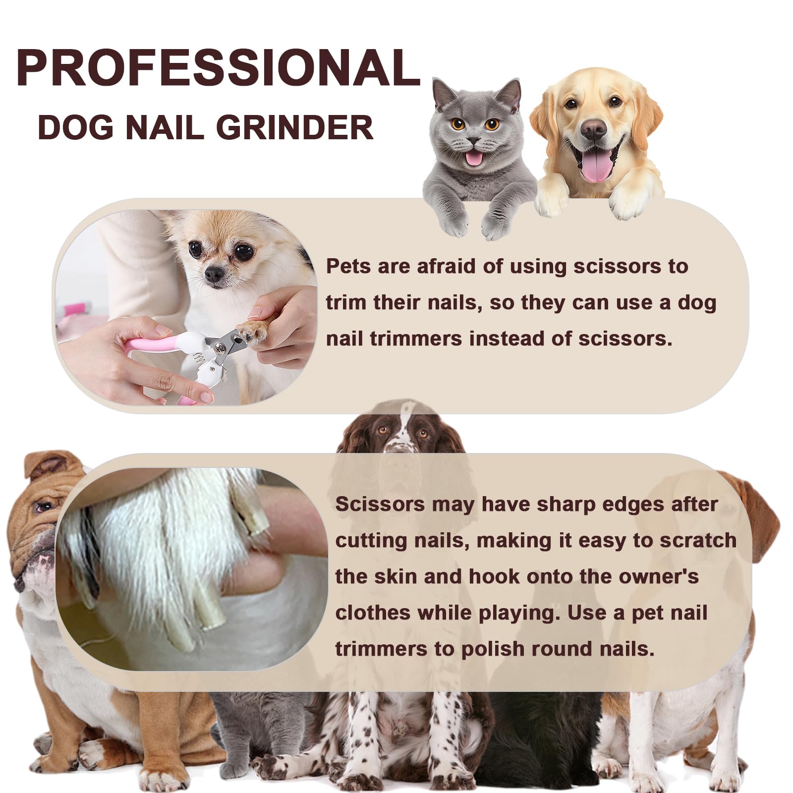 Dog Nail Grinder Upgraded,Professional 2-Speed Pet Nail Trimmer,Quiet and Low-Vibration Dog Nail Trimmers,and 3 Ports for Large,Medium,Small Pets with Hard or Thick Nail - image 7