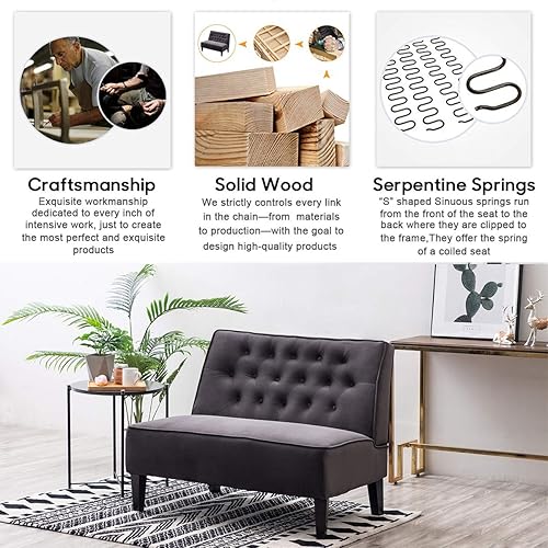 Miniatura 8 de Alunaune Sofá biplaza tapizado para sala de estar, banco de dormitorio sin brazos, sofá pequeño con asiento de dos plazas, sofá copetudo con