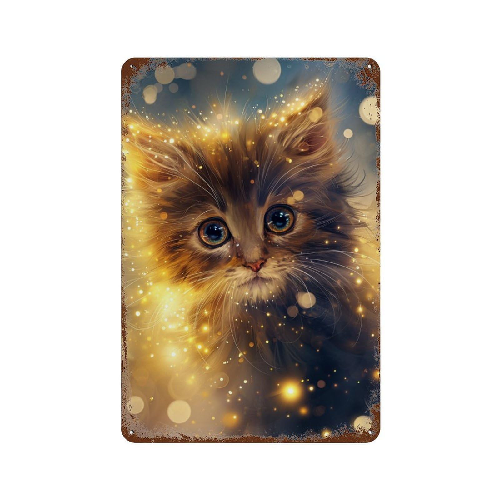 Magical Glowing Kitten Vintage Metal Tin Sign 11.8"x7.9", Farmhouse Wall Decor for Garage, Bar And Workshop Decor