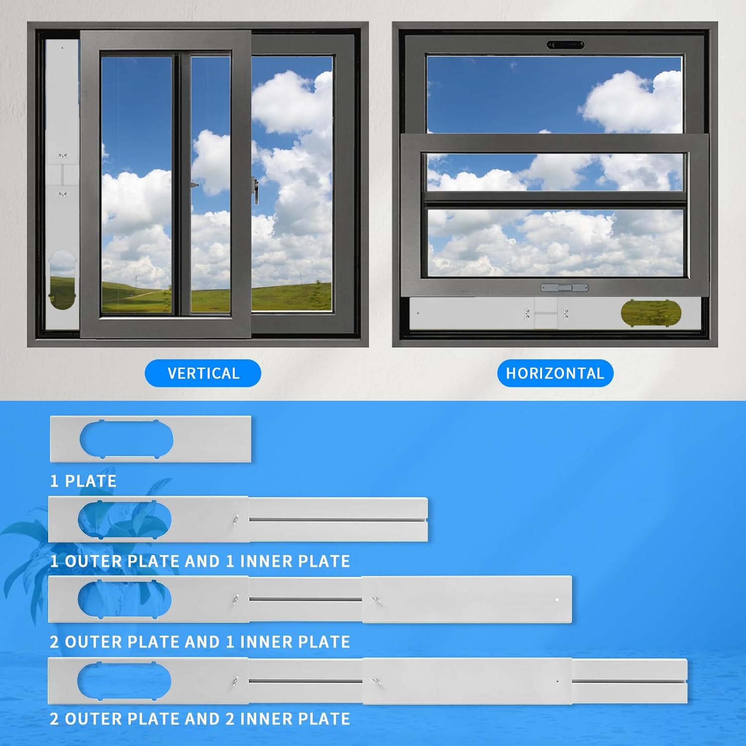 Portable Air Conditioner Window Vent Kit with 59" Length Hose Adjustable Portable AC Window Kit for Vertical/Horizontal Window for Exhaust Hose Adapter