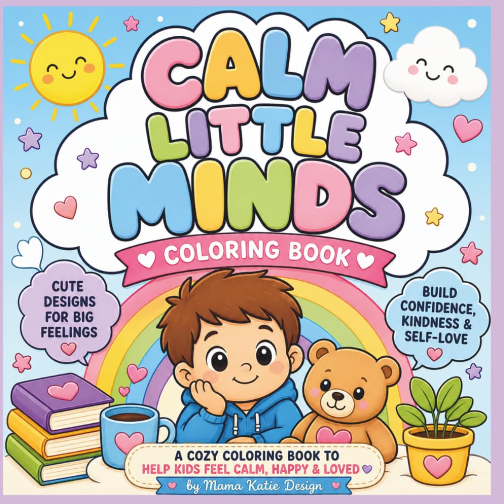 Calm little minds coloring book: Cute and Calming Coloring Pages for Kids Featuring Positive Affirmations, Emotional Regulation & Self-Love