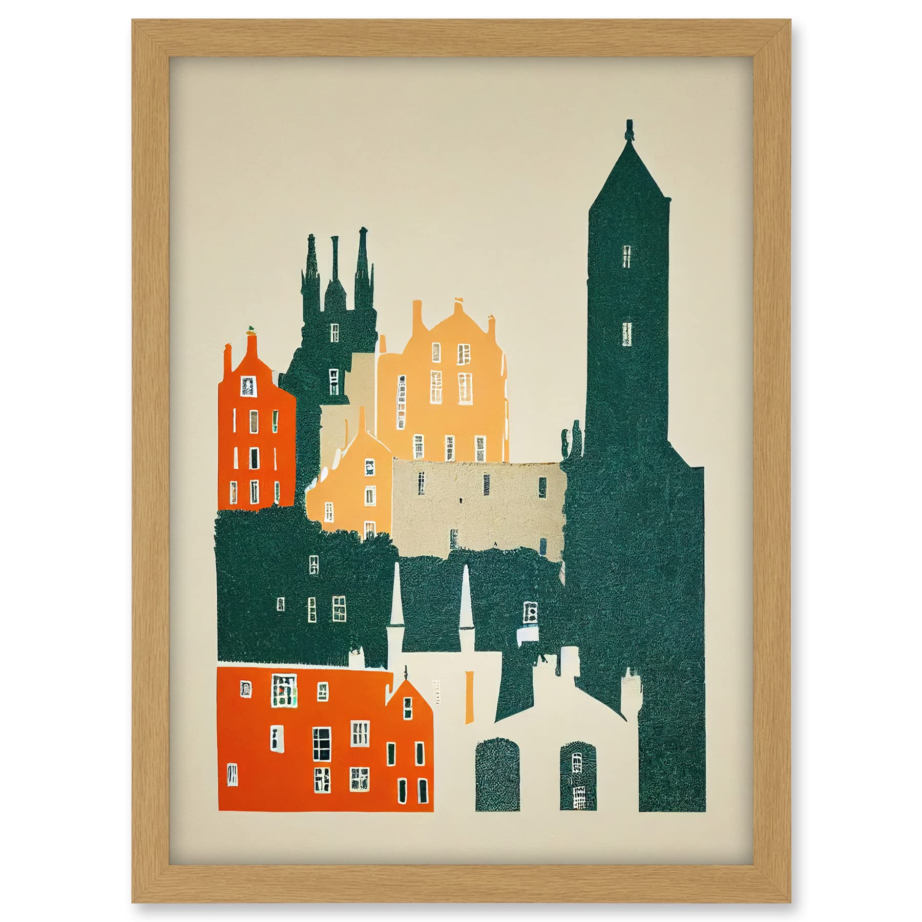 Wee Blue Coo Edinburgh Old Town Retro Street Illustration Artwork Framed A3 Wall Art Print