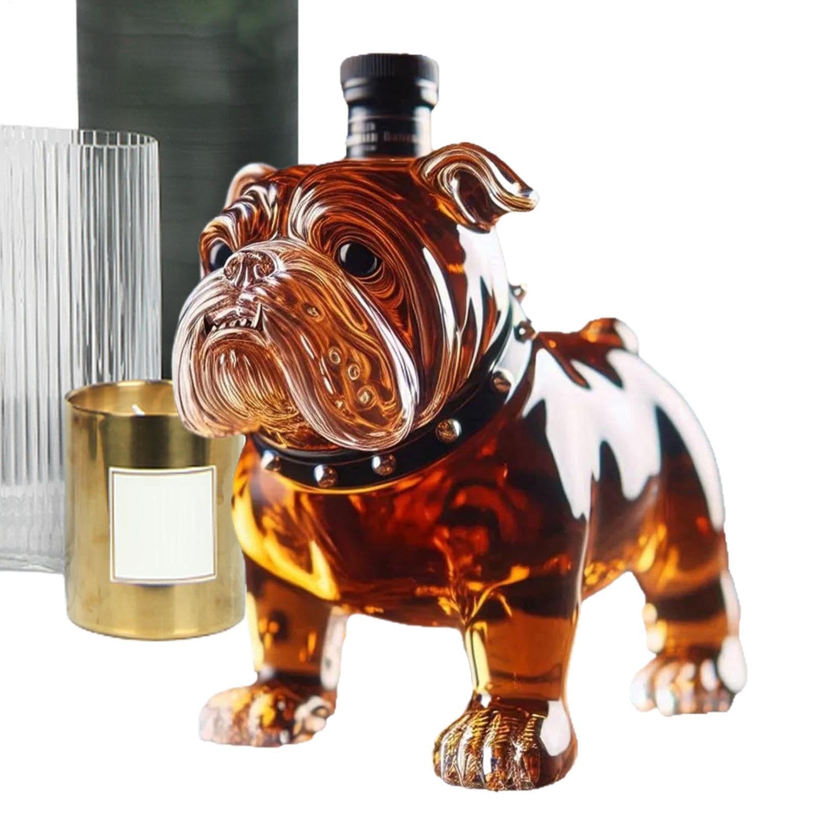 Karafka do whiskey w kształcie buldoga francuskiego, dużej pojemności butelka do whiskey, 15 cm szklany pojemnik na alkohol, kolekcjonerska karafka z kształtem psa, butelka do wystawiania w barze