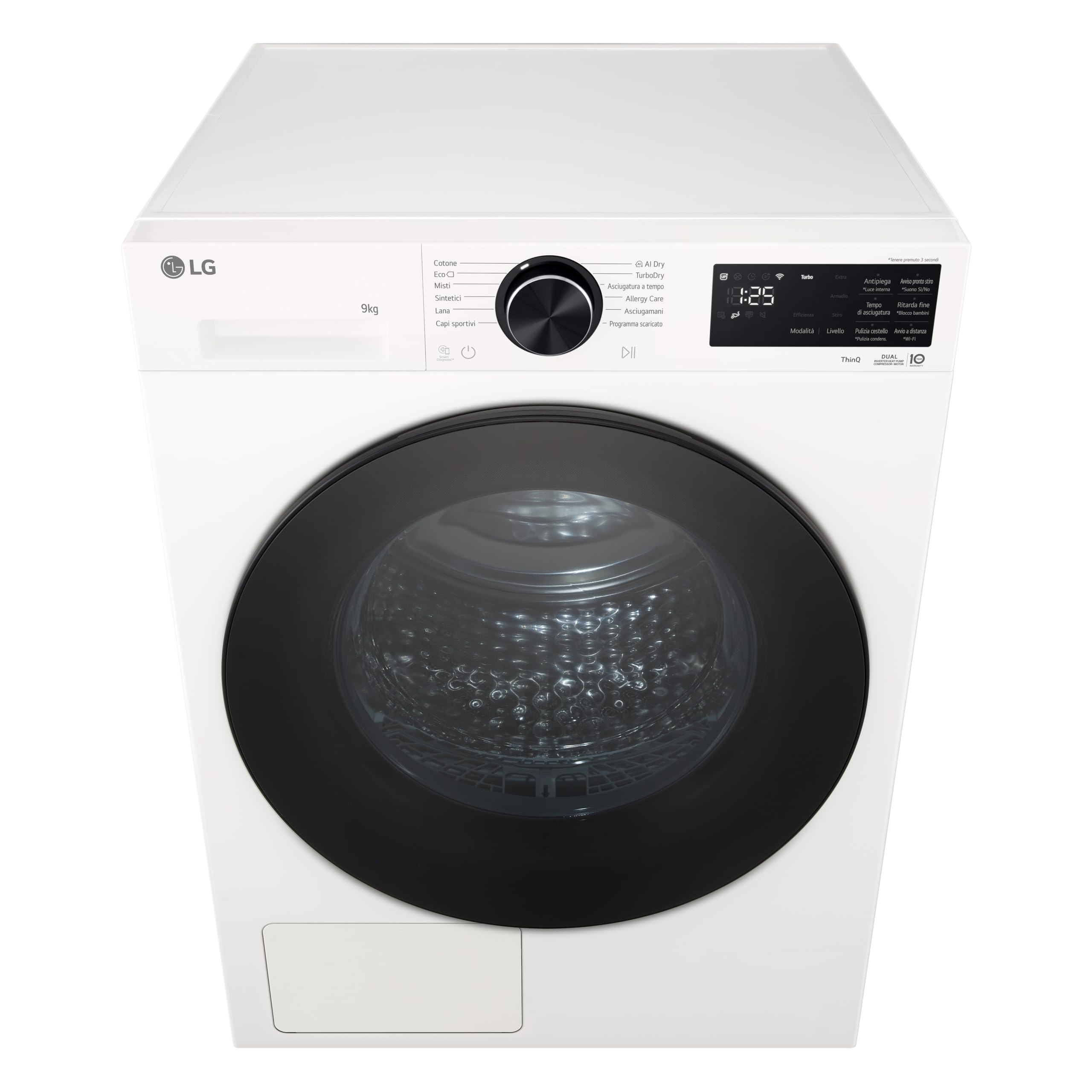 LG RNX5009NWWB Asciugatrice 9Kg Pompa di Calore DUAL Inverter, Classe B, Asciugatura AI Dry con Intelligenza Artificiale, Wi-Fi, Serie X5, Motore Direct Drive, Allergy Care, Essence White