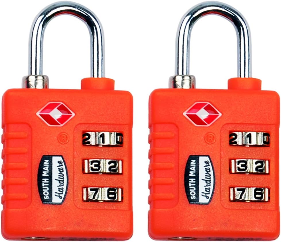 South Main HardwareTSA-Accepted Resettable Luggage Lock, Orange,2-Pack