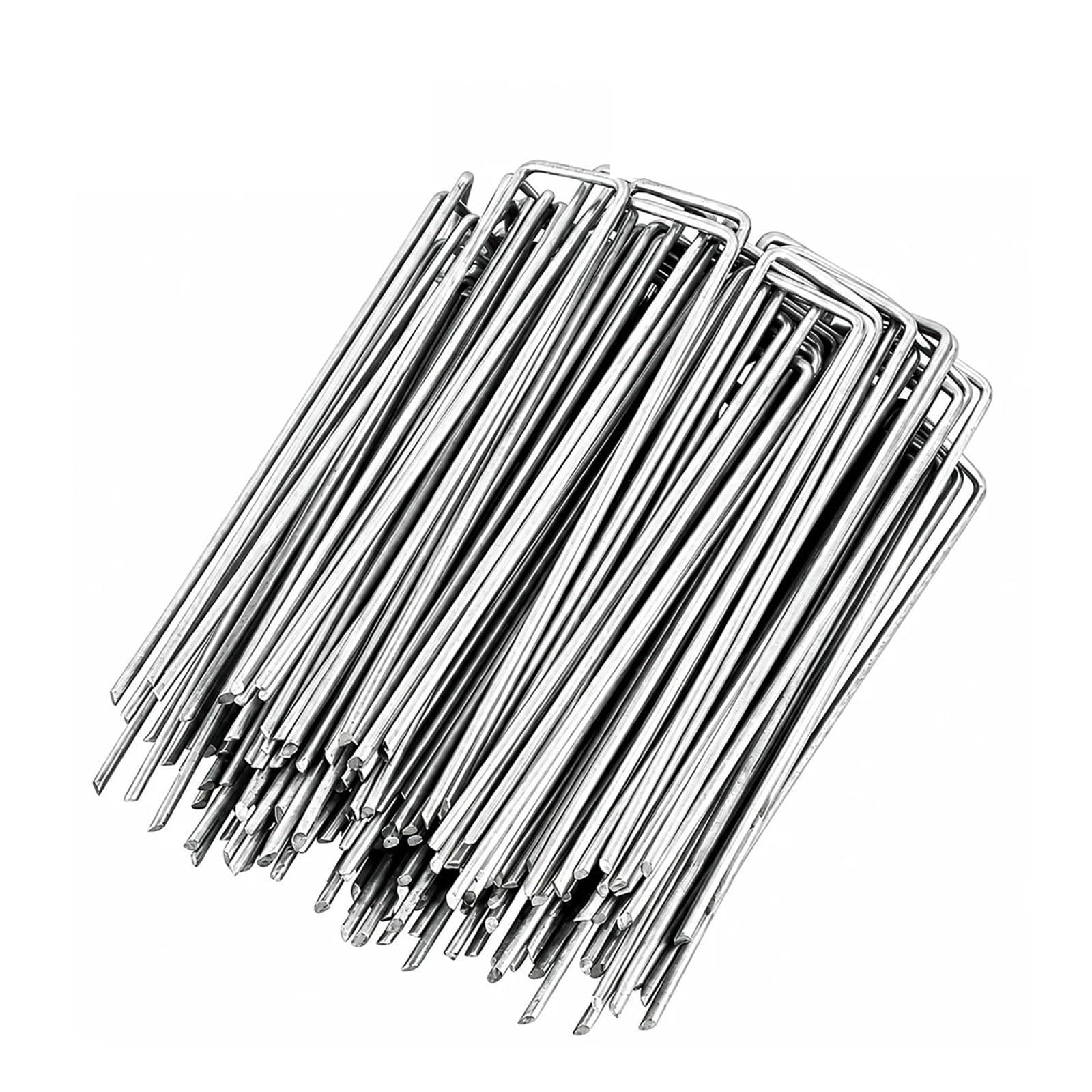 HNULGVI U-shaped garden nails Galvanized Landscape Staples U Shaped Garden Stakes Weed Barrier Pins(100pcs-10x4cm)