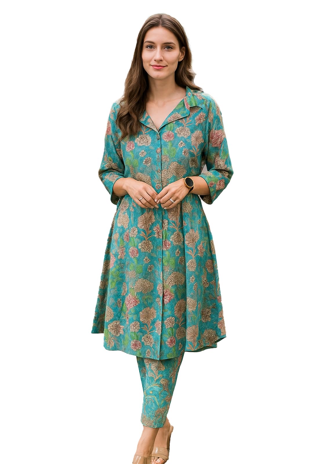 Berrylush Regular Women's Cotton Blend Floral with Pant Kurta Ethnic Set in neutral