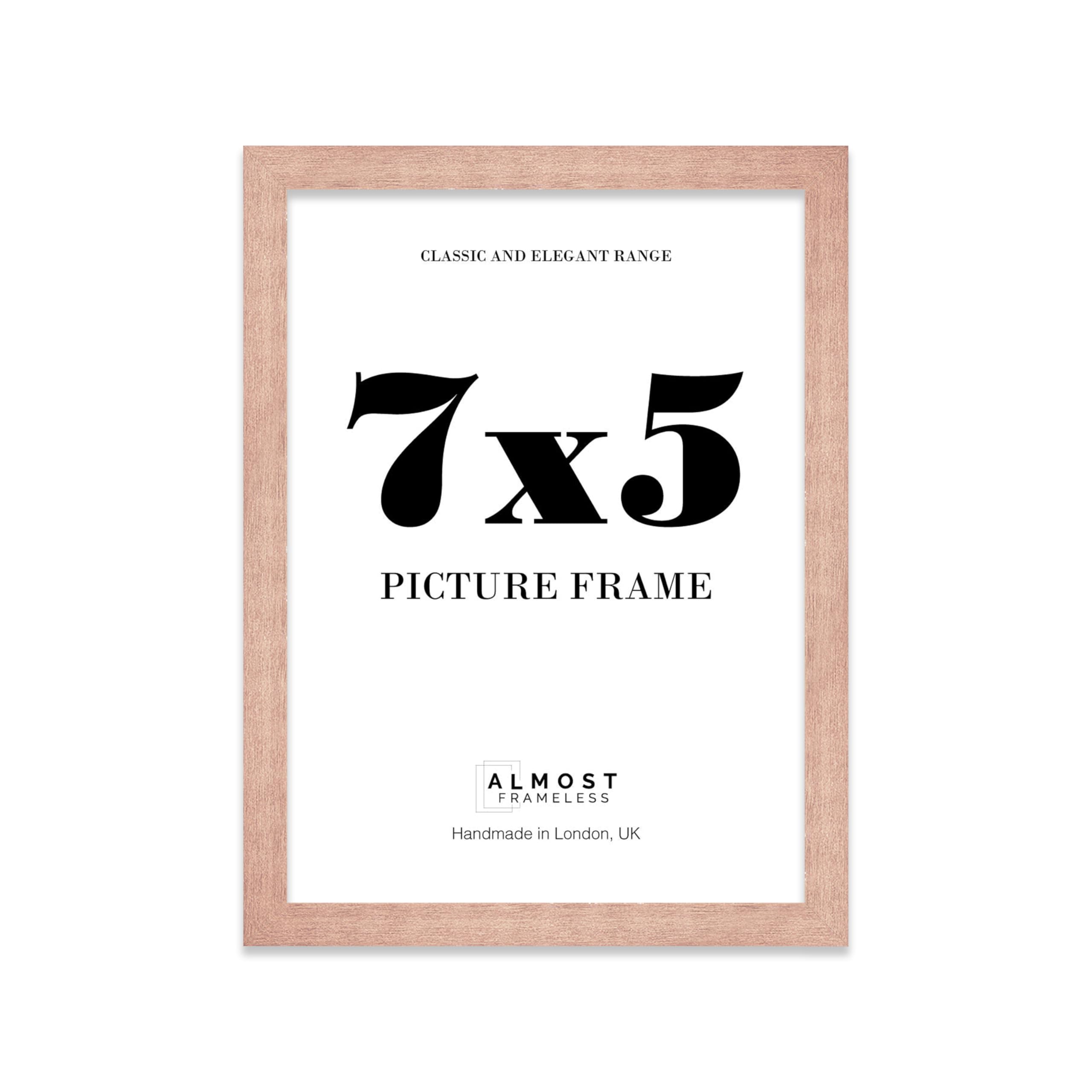 Almost Frameless 7x5 Copper Picture Frame 7"x5"(17.7x12.7cm) Poster, Photo, Artwork, or Print. Thin Edge Slim Frame Portrait and Landscape Display with Wall Hooks