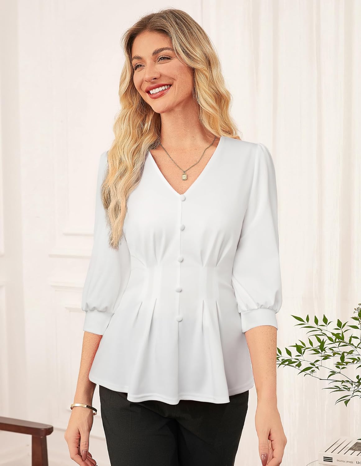 GRACE KARIN Women Business Casual Tops, 2026 Spring Trendy Dressy Blouses, 3/4 Sleeve Peplum Work Shirts V Neck Office Outfit - Image 6