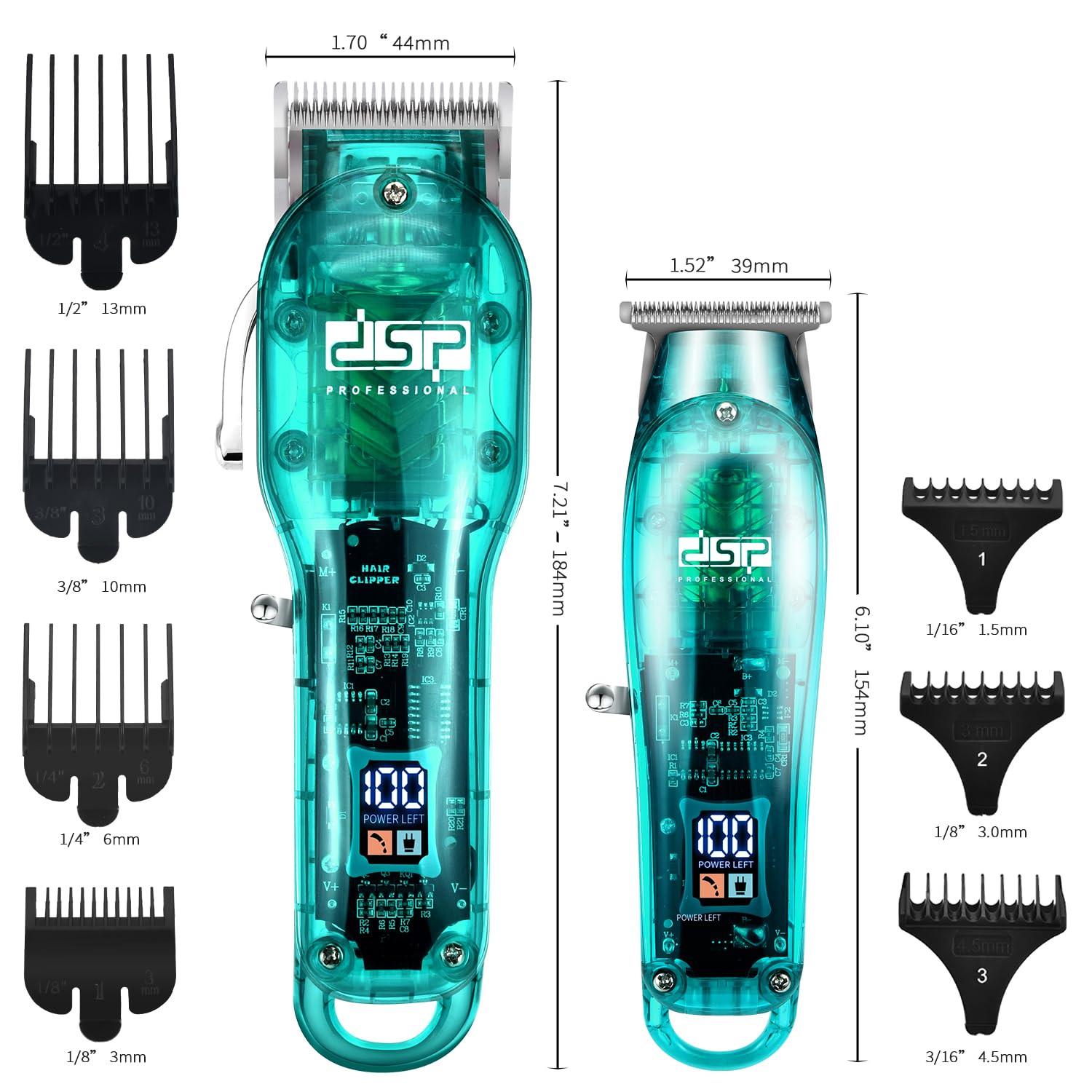 Dsp® coupe - cheveux pour hommes, kit tondeuse ensemble professionnel de coiffeur pour la Coupe des cheveux et de la barbe, tondeuse à barbe à pas zéro avec affichage LED (bleu)
