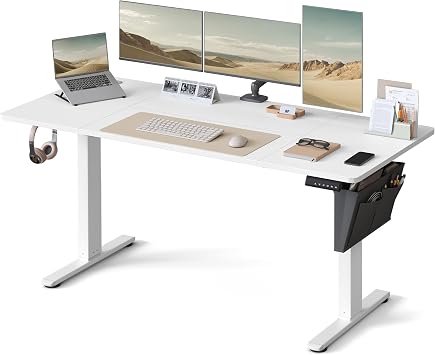 VASAGLE Electric Standing Desk, Height Adjustable Desk, 70 x 160 x 72-120 cm, 4 Memory Heights, Storage Pocket, for Home Office, Study, Cloud White LSD136W02