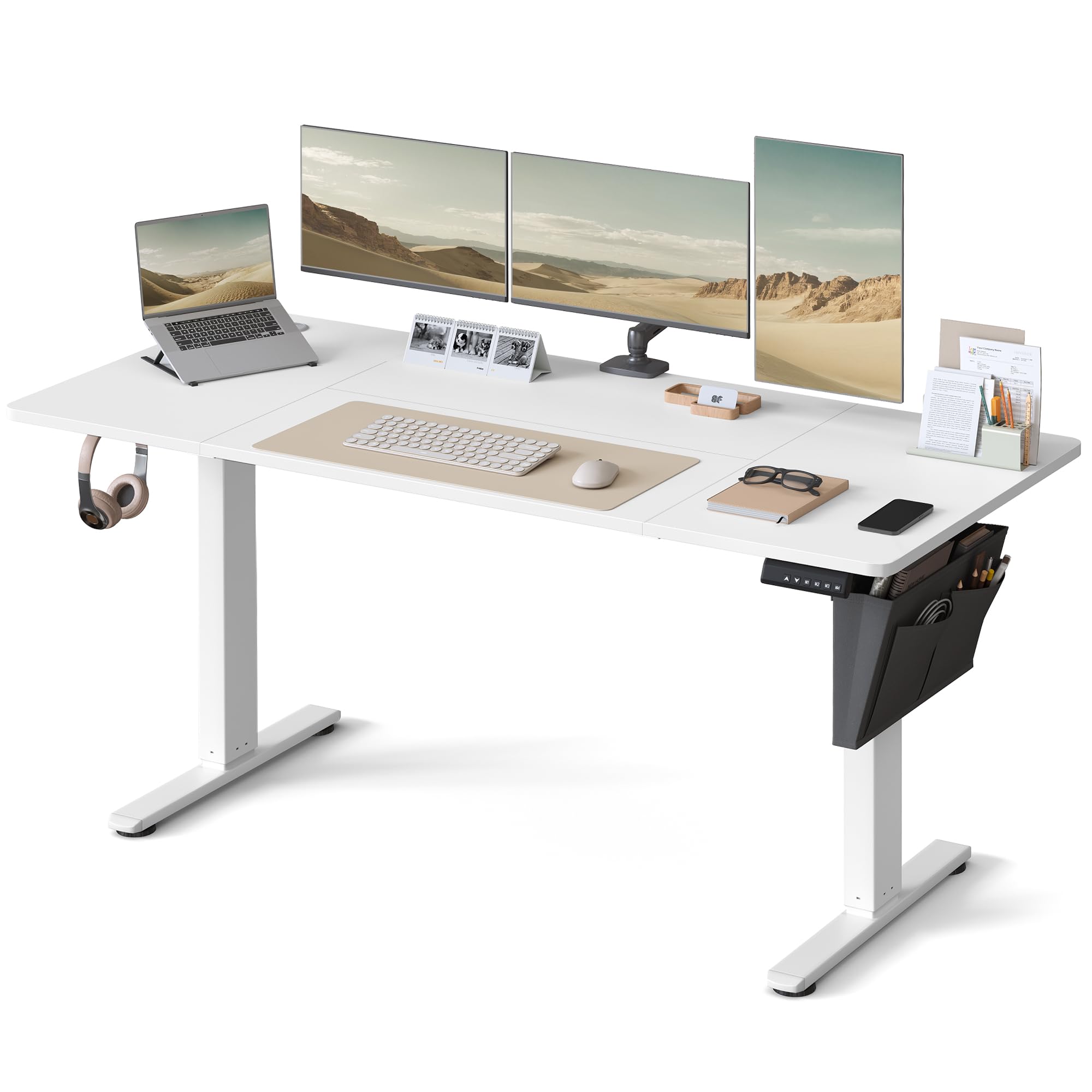 VASAGLE Electric Standing Desk, Height Adjustable Desk, 70 x 160 x (72-120) cm, 4 Memory Heights, Storage Pocket, for Home Office, Study, Cloud White LSD136W02The Forest Stewardship Council