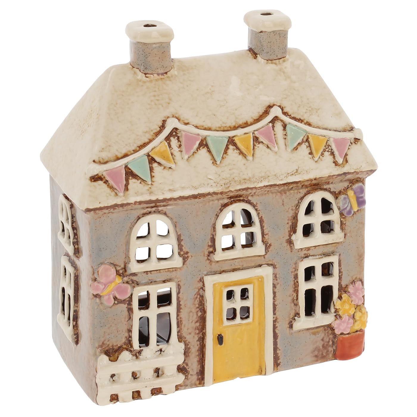 Shudehill Giftware Garden Butterfly House Tealight Village Pottery Ceramic Tealight Holder, Cottage Ornament, Hand Finished, Assorted Designs (Garden Butterfly House Tealight)