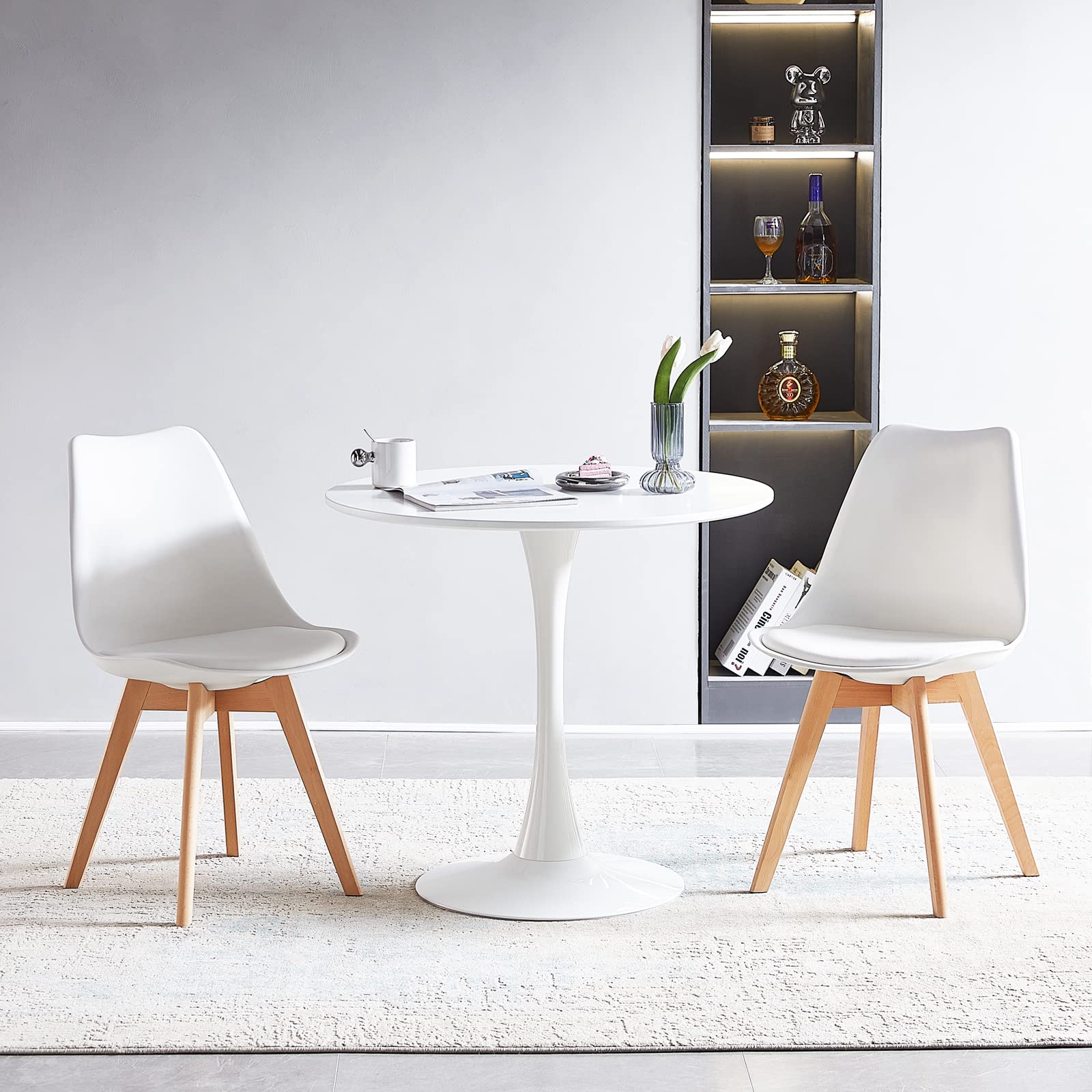 buybyroom Skandinavischer Moderner Runder Esstisch, Tisch Rund, Einfacher Kleiner Tisch für Küche, Esszimmer und Wohnzimmer, Durchmesser 80 cm, Weiß