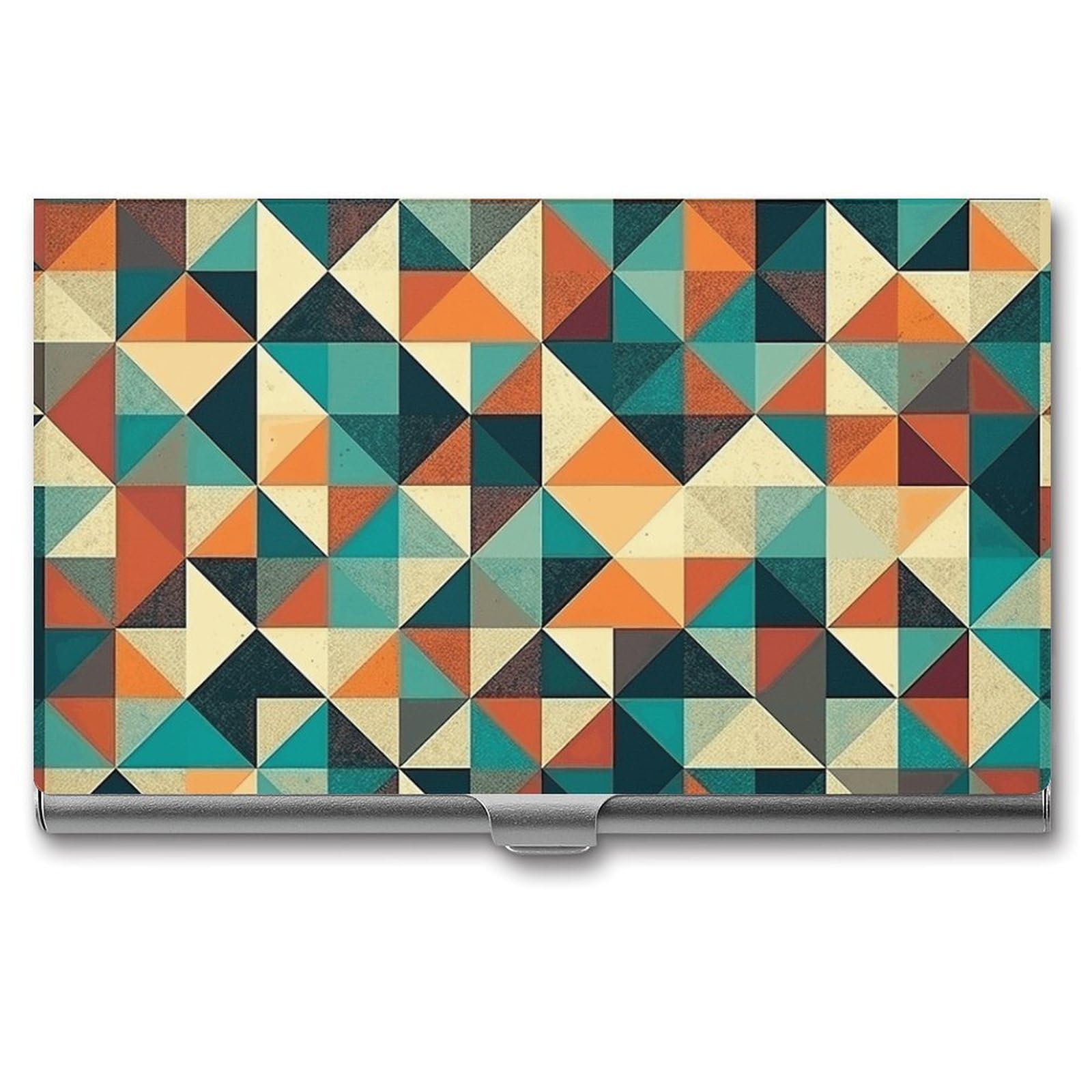 BTCOWZRV Orange And White Pattern Business Card Holder Metal Slim Business Card Case, Pocket Card Holder for Men Women Purse Name Card Holder Stainless Steel Wallet Credit ID Case for Office