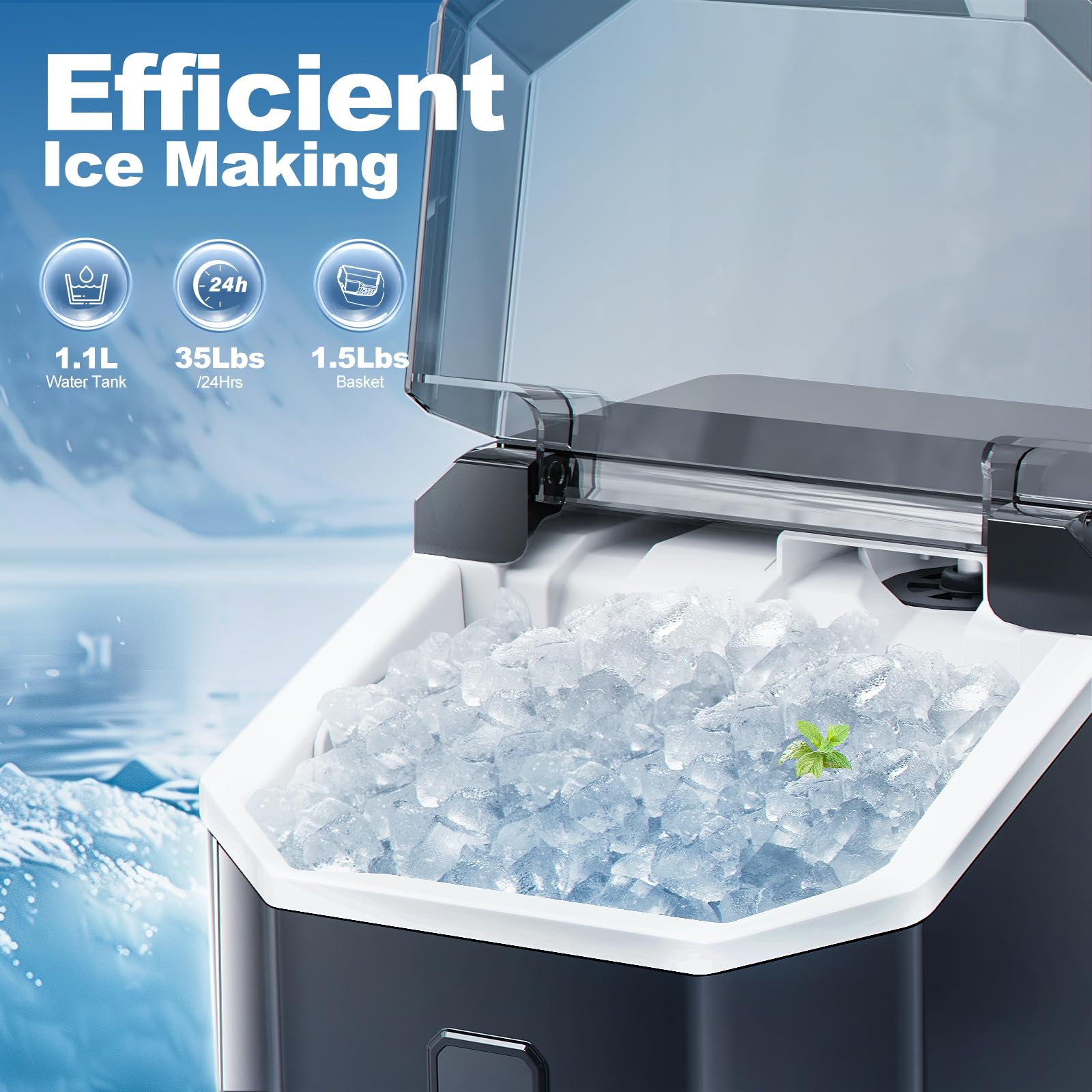 Xbeauty Nugget Ice Maker Countertop Up to 35lbs of Ice a Day with Self-Cleaning,Stainless Steel,Removable Ice Basket&Scoop for Home/Kitchen/Office/Party,with Handle on Fridge.com