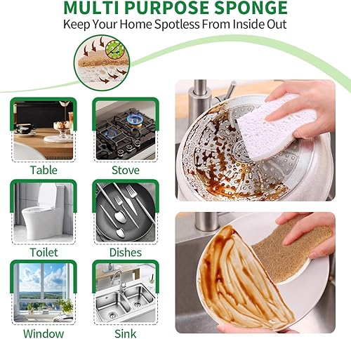 Miniatura 6 de Esponjas de Cocina Naturales para Platos Esponja de Platos a Base de Plantas Biodegradable Compostable de Celulosa con Estropajo de Coco Esponja