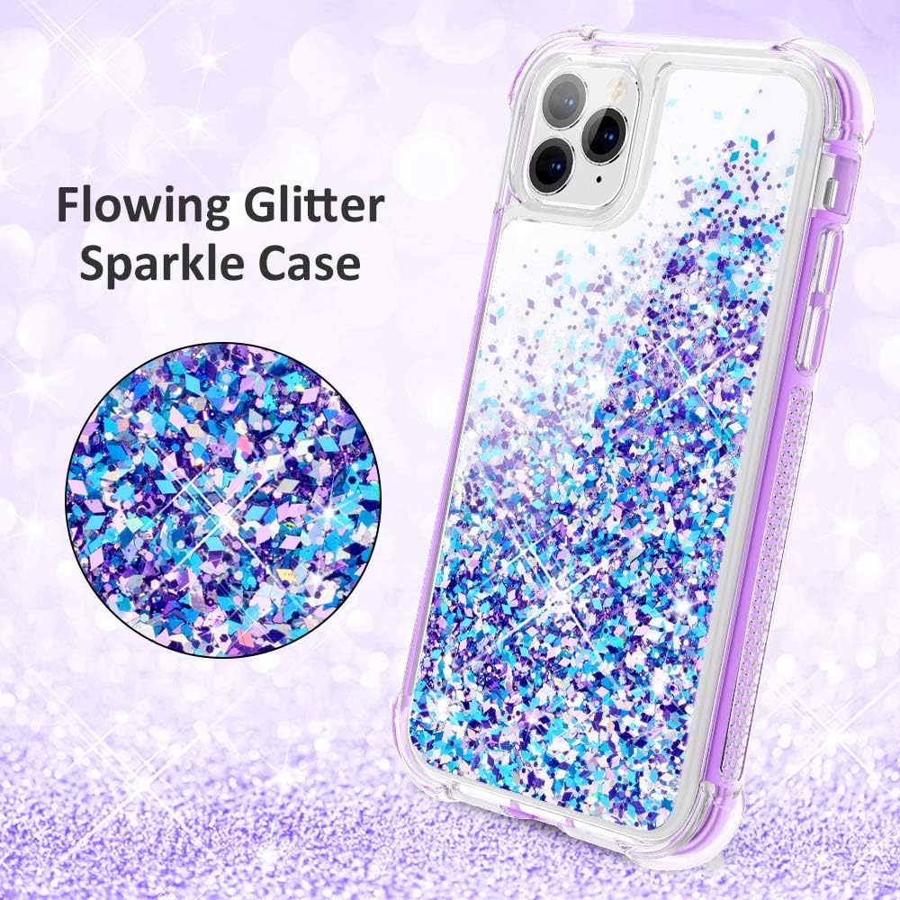 Caka iPhone 11 Pro Max Case, iPhone 11 Pro Max Glitter Liquid Full Body Case with Built in Screen Protector Bling Girls Girly Women Shockproof Protective Case for iPhone 11 Pro Max 6.5 (Purple)