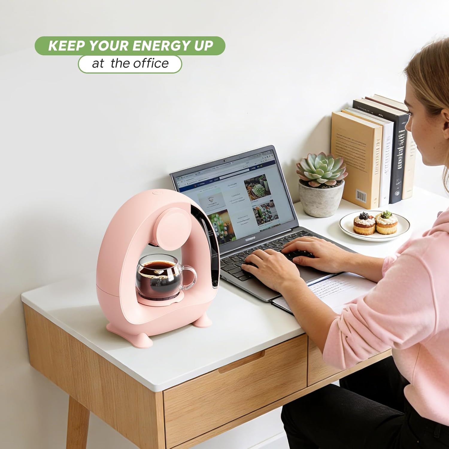 BENFUCHEN Pod and Grounds Single-Serve Coffee Maker, 2 in 1 One Cup Coffee Machine Compatible with K-Cup Pod & Coffee Grounds/Tea, Compact Design, 4-8oz, Pink