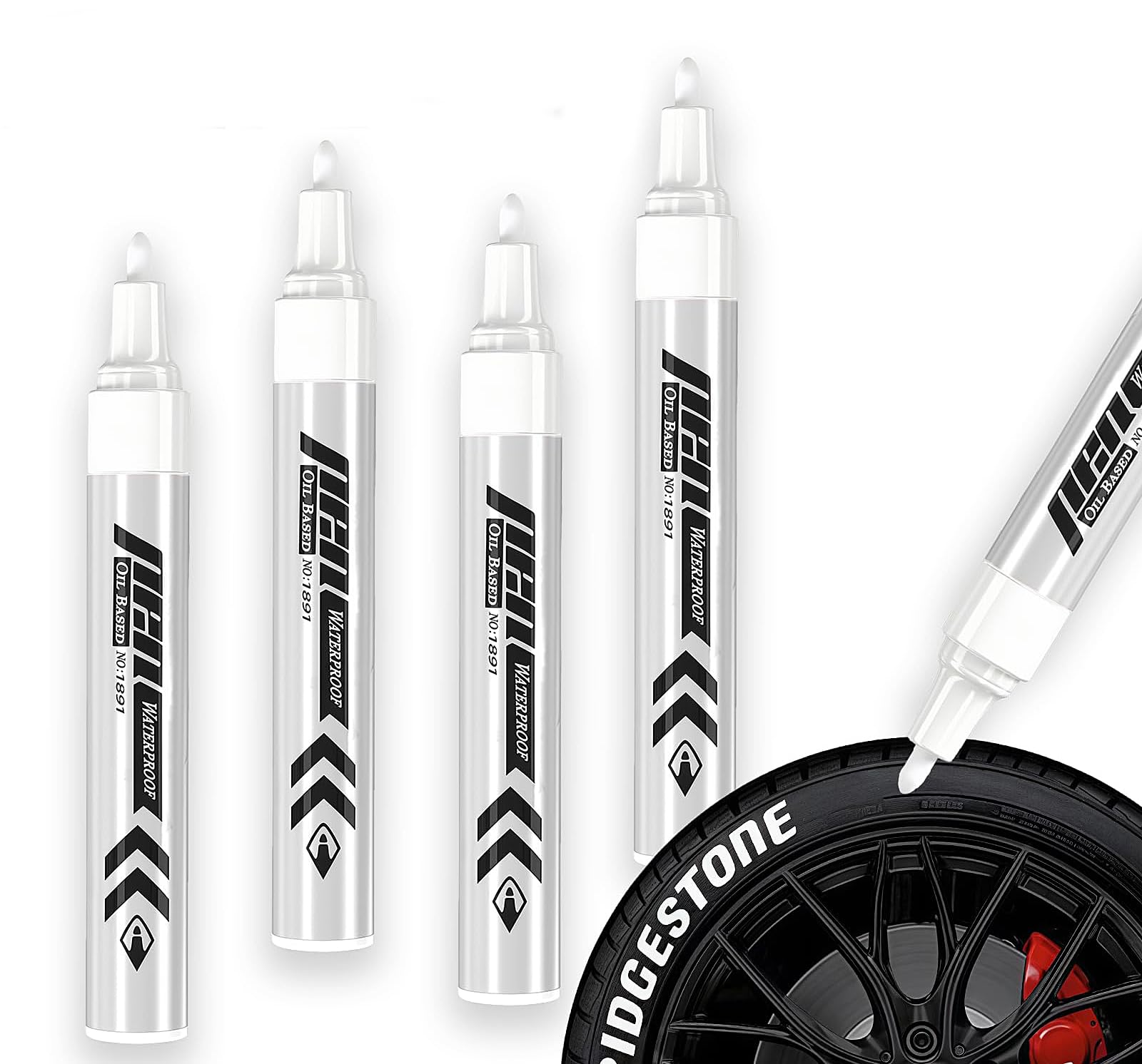 JUXINE PROFI-SET 4x Reifenmarkierungsstift | Ölbasierter Reifenstift für Auto & Motorrad | Wasserdichter Reifenmarker | Für Keramik, Holz, Leder, Kunststoff | Inkl