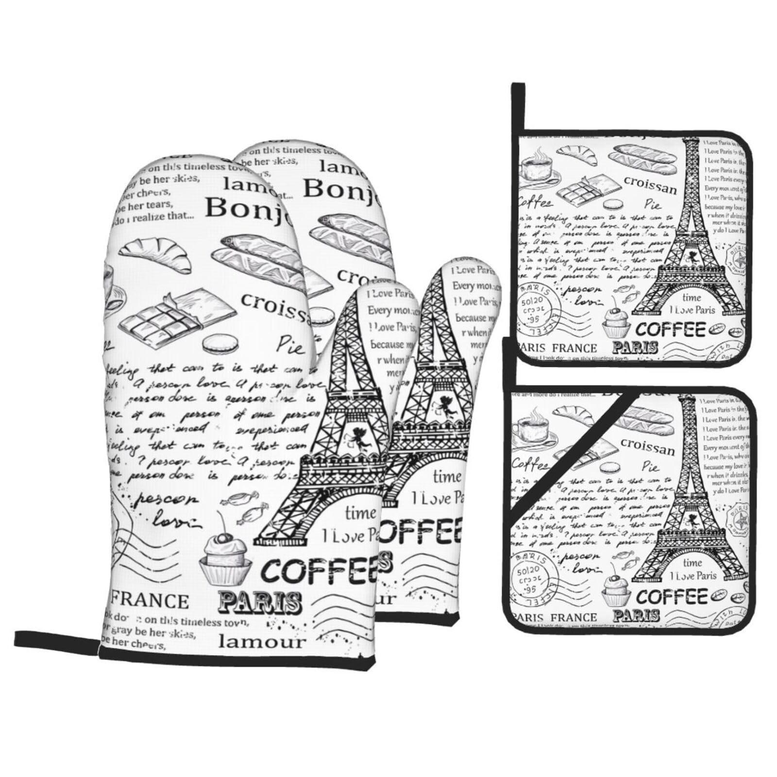 YYHHAOFA Parisian Coffee Eiffel Tower Prints Kitchen Covers: Waterproof Oven Layers for Easy Cooking & Cleanup - 4 Piece Heat Shield Set