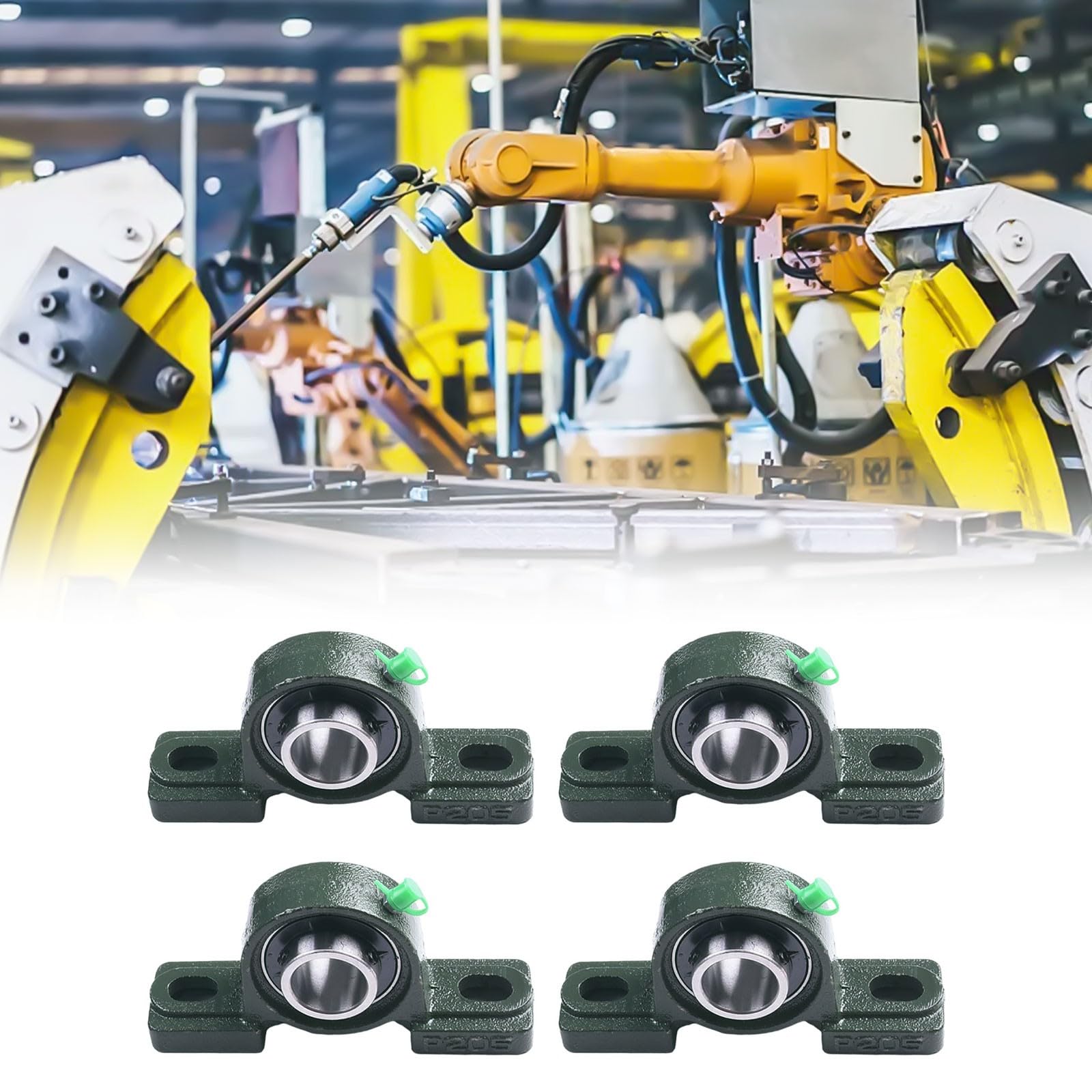 Ucp205 Lot de 2 roulements à 16 roulements montés sur base solide - 1 alésage de 25 mm - Boîtier en fonte à 2 boulons avec verrouillage à vis de réglage pour machines industrielles de transformation