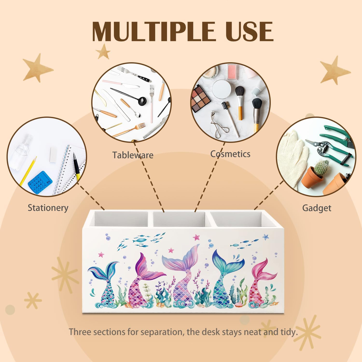 Pink and Blue Mermaid Wooden Pen Holder for Girls Bedroom Desk image 4