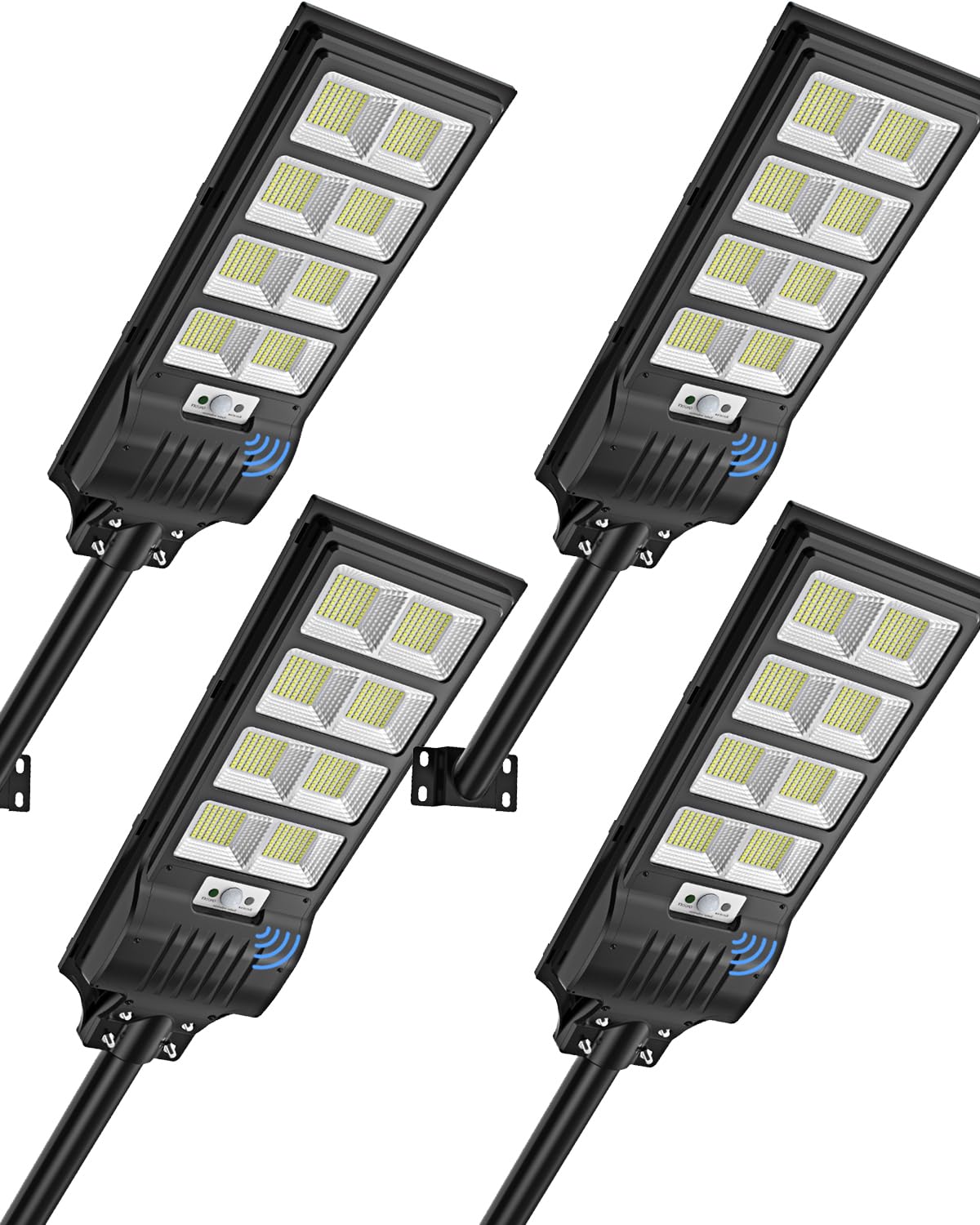 400W Solar Straßenlaterne, 6500K LED Strahler mit Bewegungsmelder Sensor, 4 Stück Solarlampen Straßenleuchte Wandleuchte Wegeleuchte Außen-Sicherheitsbeleuchtung für Garten Hof Garage Straßen