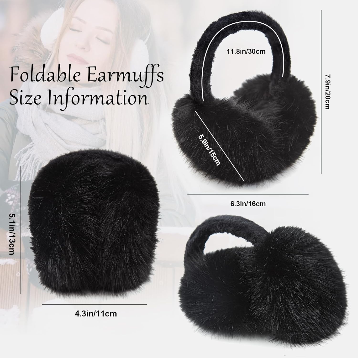 Earmuffs for Women Girls Faux Fur Fuzzy Headband Foldable Ear Covers Cold Weather Accessory - Image 2