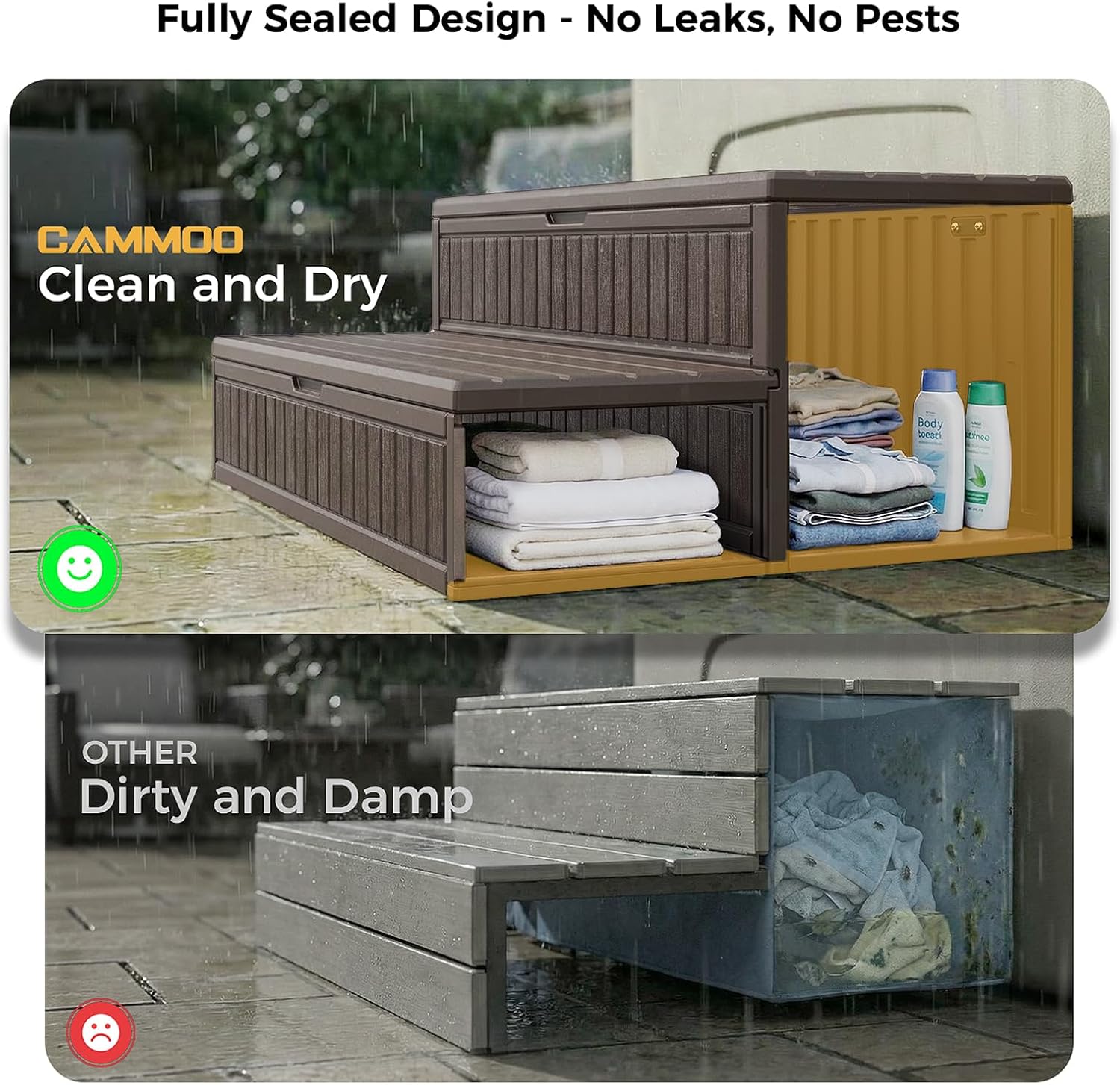 CAMMOO Hot Tub Steps - Double-Decker Large Storage & Snap-Together Assembly, Fully Sealed Spa Steps with Non-Slip Wider Step, Hot Tub Stairs, Outdoor/Indoor, Brown