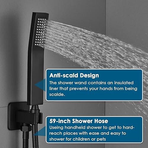 Miniatura 5 de OUGOO Sistema de ducha juego combinado de ducha mezclador de lluvia con ducha de lluvia de 10 pulgadas válvula de latón incluida y sistema de