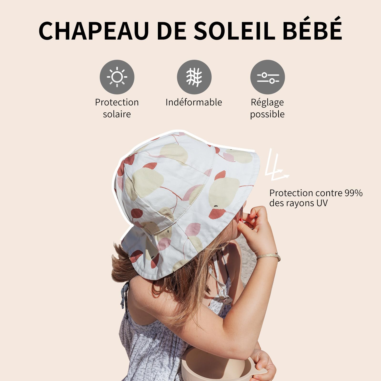 coolable Cappello da Sole per Bambini Pieghevole e Regolabile, Cappello a Secchiello Estivo con Ampio Bordo, Protezione UV UPF 50+ per Neonati e Bambini