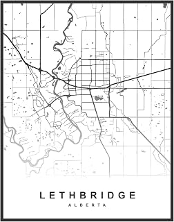 Lethbridge Alberta Map Print Canada Map Wall Art Poster Artwork Unframed Modern Black and White Map Souvenir Gift Home Decor