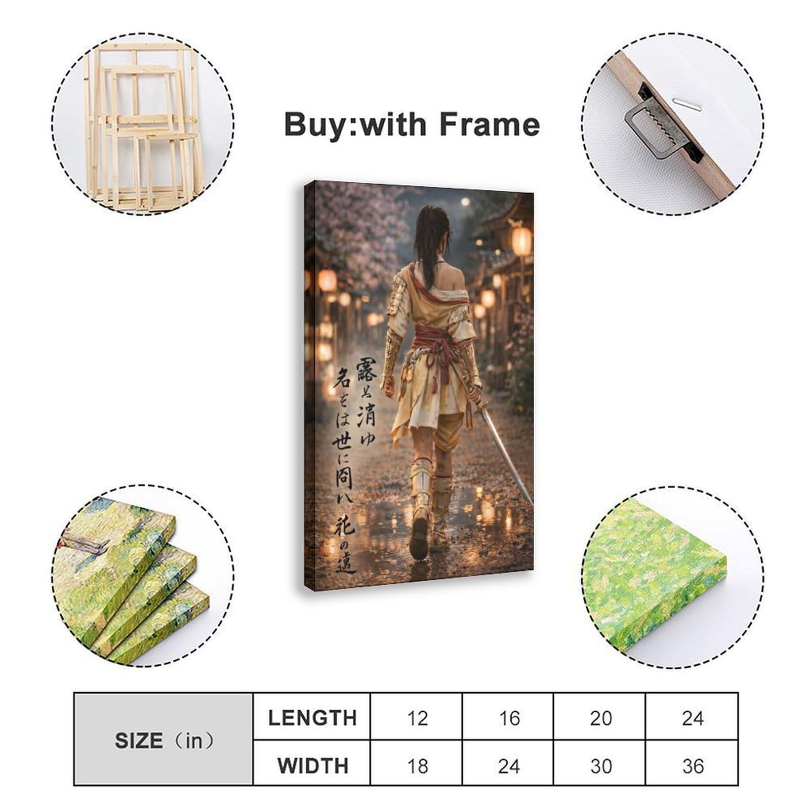 Poster su tela giapponese samurai femminile (35), decorazione per camera da letto, ufficio, stanza, regalo, 50,8 cm L x 76,2 cm W