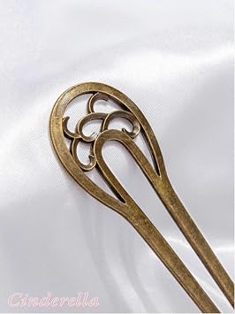 Oymalı Boho Tarz Metal Topuz Tokası 16cm - Antik Vintage Model Çubuk Saç Topuz Çubuğu