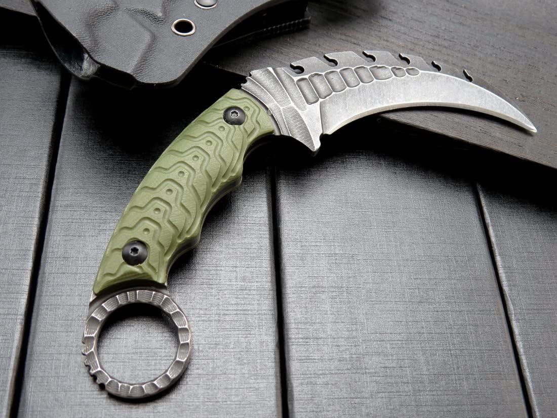 Ccanku C1110 Fixed Blade Knife, D2 Steel Blade G10 Handle Outdoor Camping Claw Knives, EDC Tool Knives with Kydex Sheaths (Army Green)