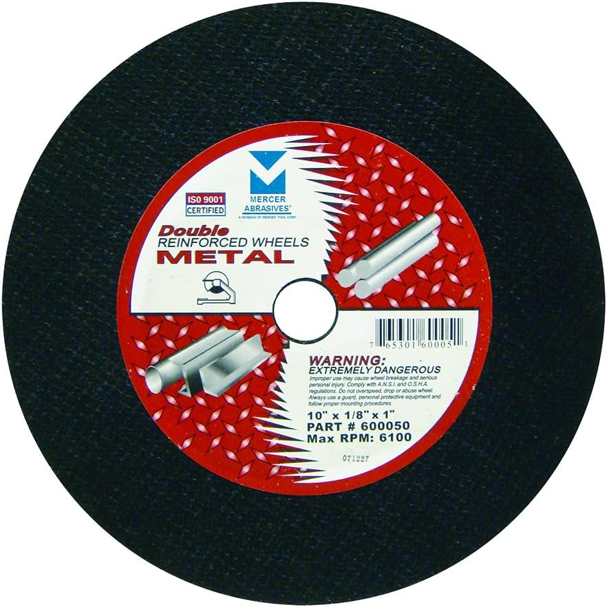 Mercer Industries 600050 Stationary Saw Cut-Off Wheels for Ferrous Metals, 10 x 1/8 x 1, 10 Pack