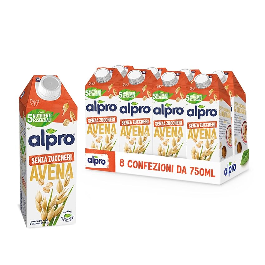 ALPRO SENZA ZUCCHERI, Bevanda all'AVENA, Alternativa Vegetale al Latte, Naturalmente Senza Lattosio, con vitamine B2 e D2, Fonte di Calcio - 8 confezioni da 750 ml
