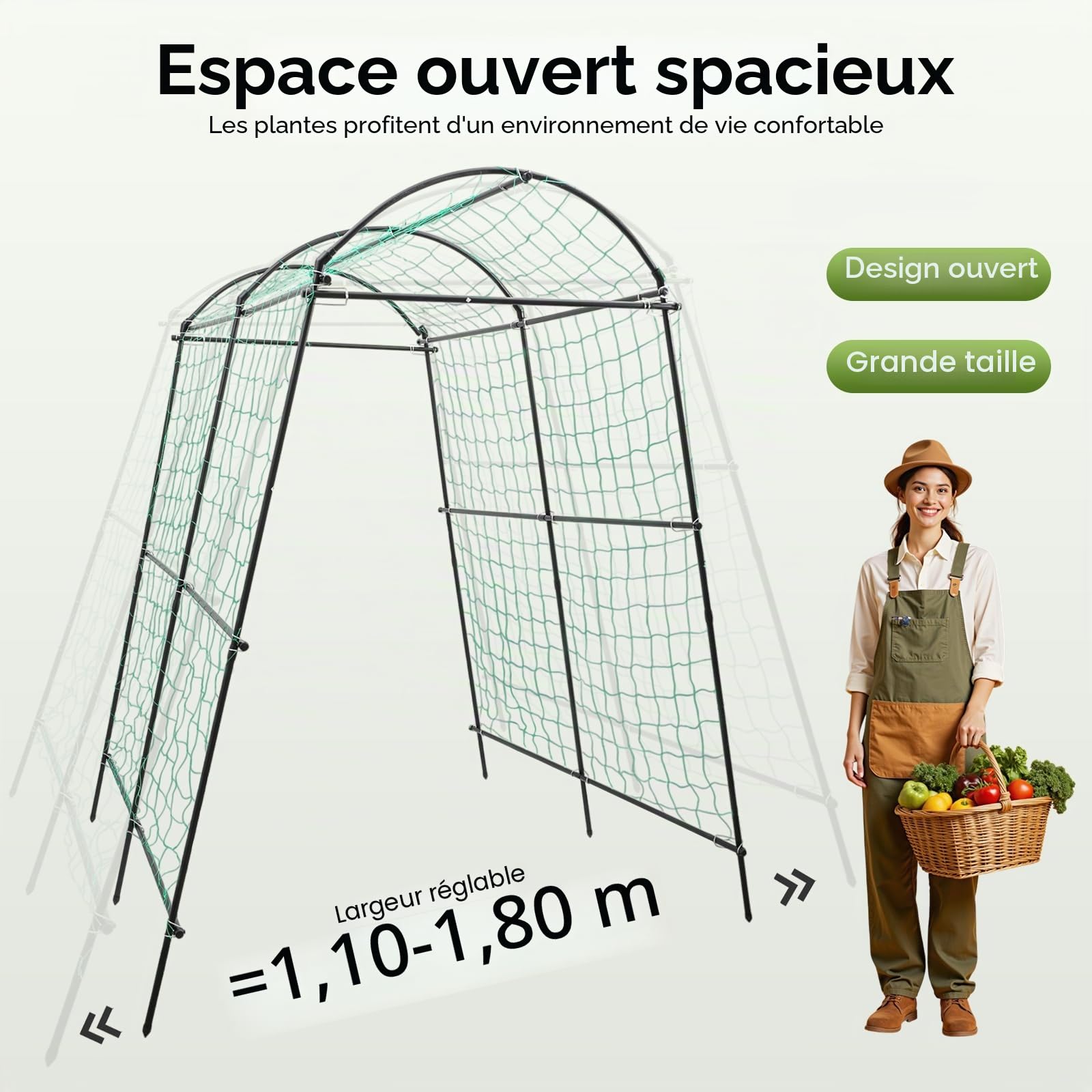 Arche à rosiers en métal solide - Treillis métallique - Arche de jardin - Grille pour plantes grimpantes - Pour jardin et potager - Capacité de charge : 35 kg - 1,15 x 1,83 x 2,3 m