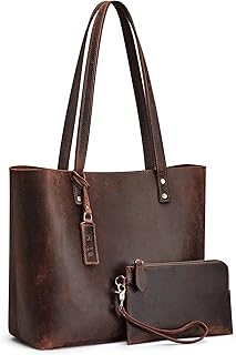 Kattee Genuine Leather Totes for Women Shoulder Bag Top Handle Satchel Purse Set 3pcs 3-in-1