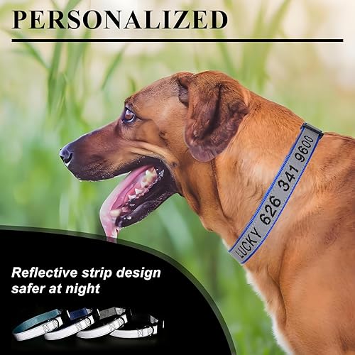 Miniatura 2 de Collar reflectante personalizado para perro, nombre y número de teléfono bordado personalizado para mascotas con hebilla de nailon ajustable en 5