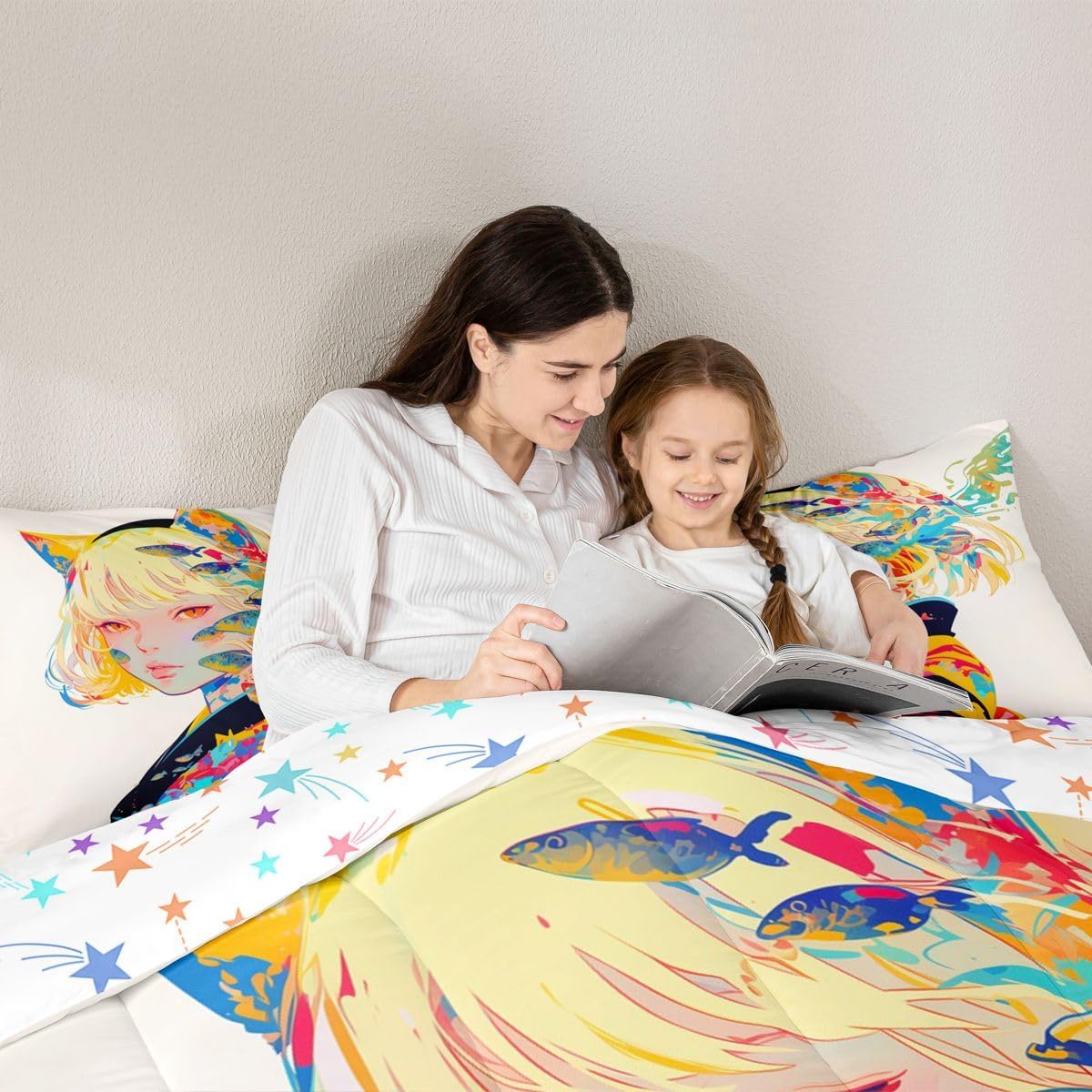 Erosebridal 3D Bedding Comforter Sets - Japanese Girl Style Full for Cartoon Fans - Kawaii Design Pattern Duvet Insert with 2 Pillow Cases