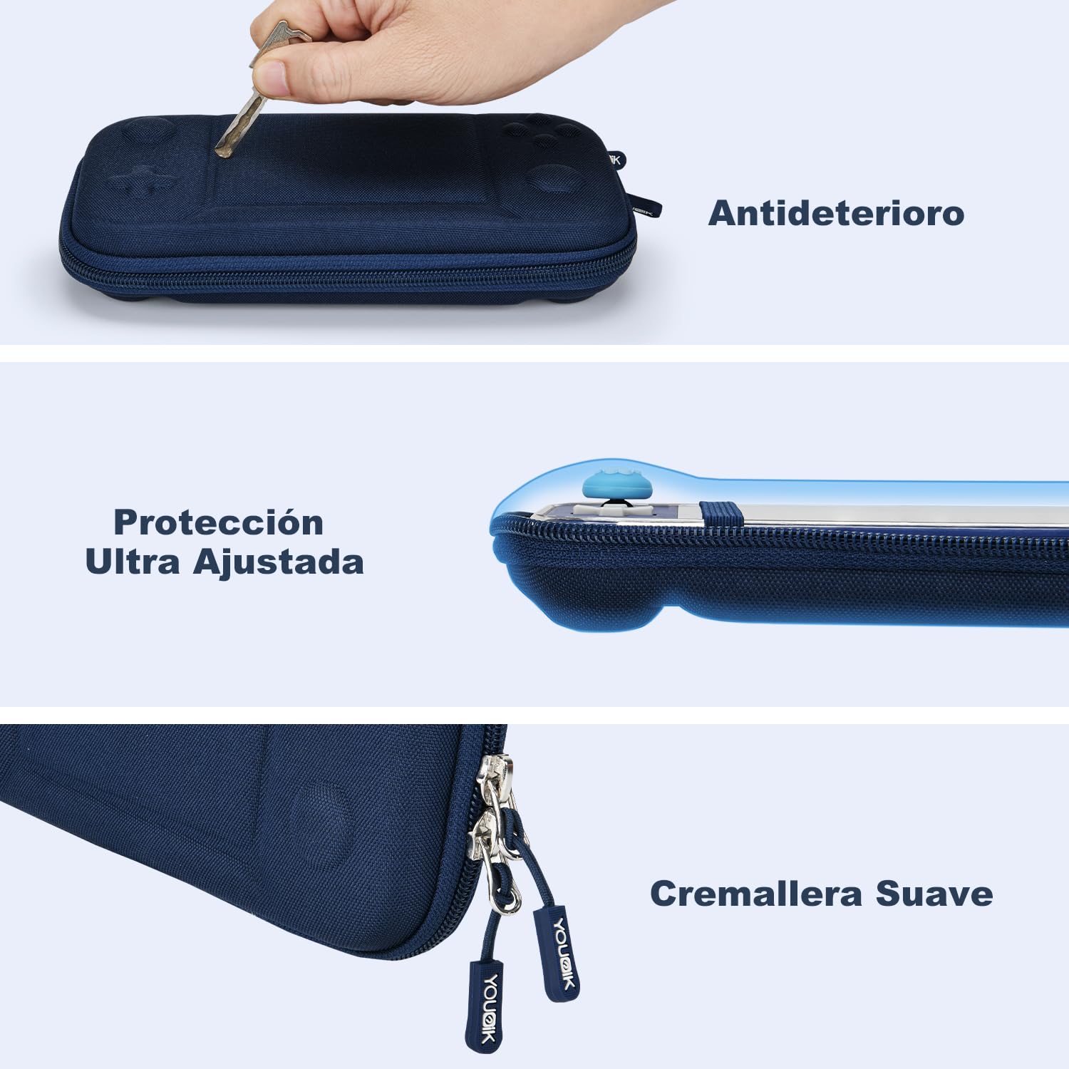 Younik Funda Switch Lite, Azul Accesorios NS Switch Lite 14 en 1, Carcasa de Transporte de Switch Lite, Estuche para Tarjetas de Juego, 2 Protectores de Pantalla, 6 Grips para el Pulgar, Colgante