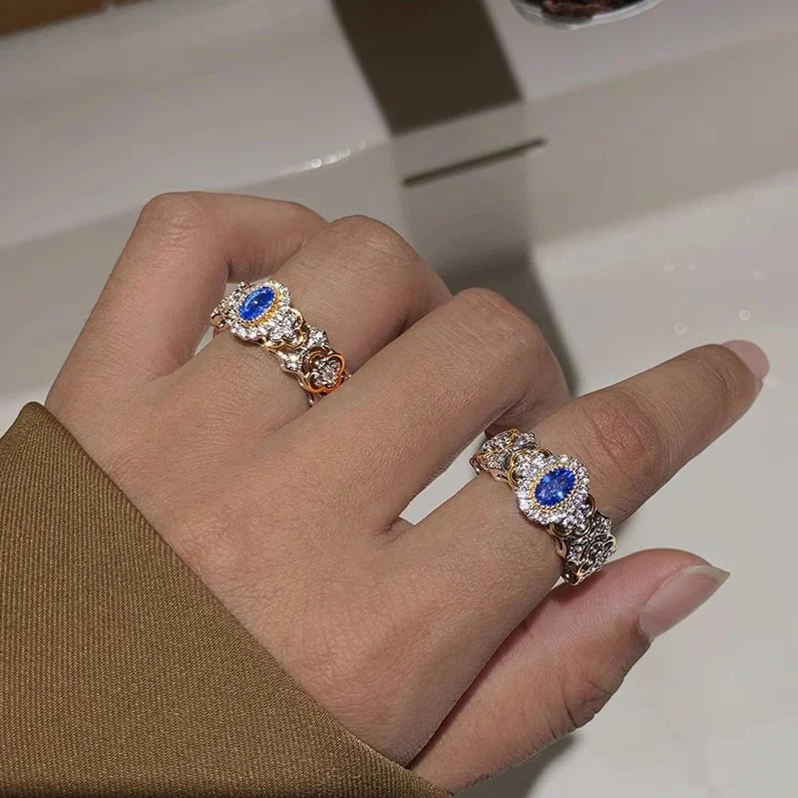 Ring Ringe Damen Bijouterie Herren Französischer Vintage Saphir Zirkon Ring Für Damenmode Nischenparty High-End Exquisiter Glänzender Zeigefingerring