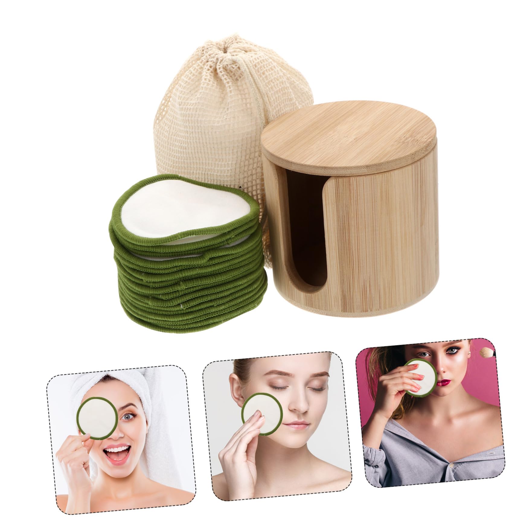 CALLARON 2 Sätze Wiederverwendbare Make Up Pads aus Bambusfaser Teiliges Abschminkpads Baumwollnetz Bambusbehälter für Sanfte Gesichtsreinigung und Makeup Entfernung für Hauttypen