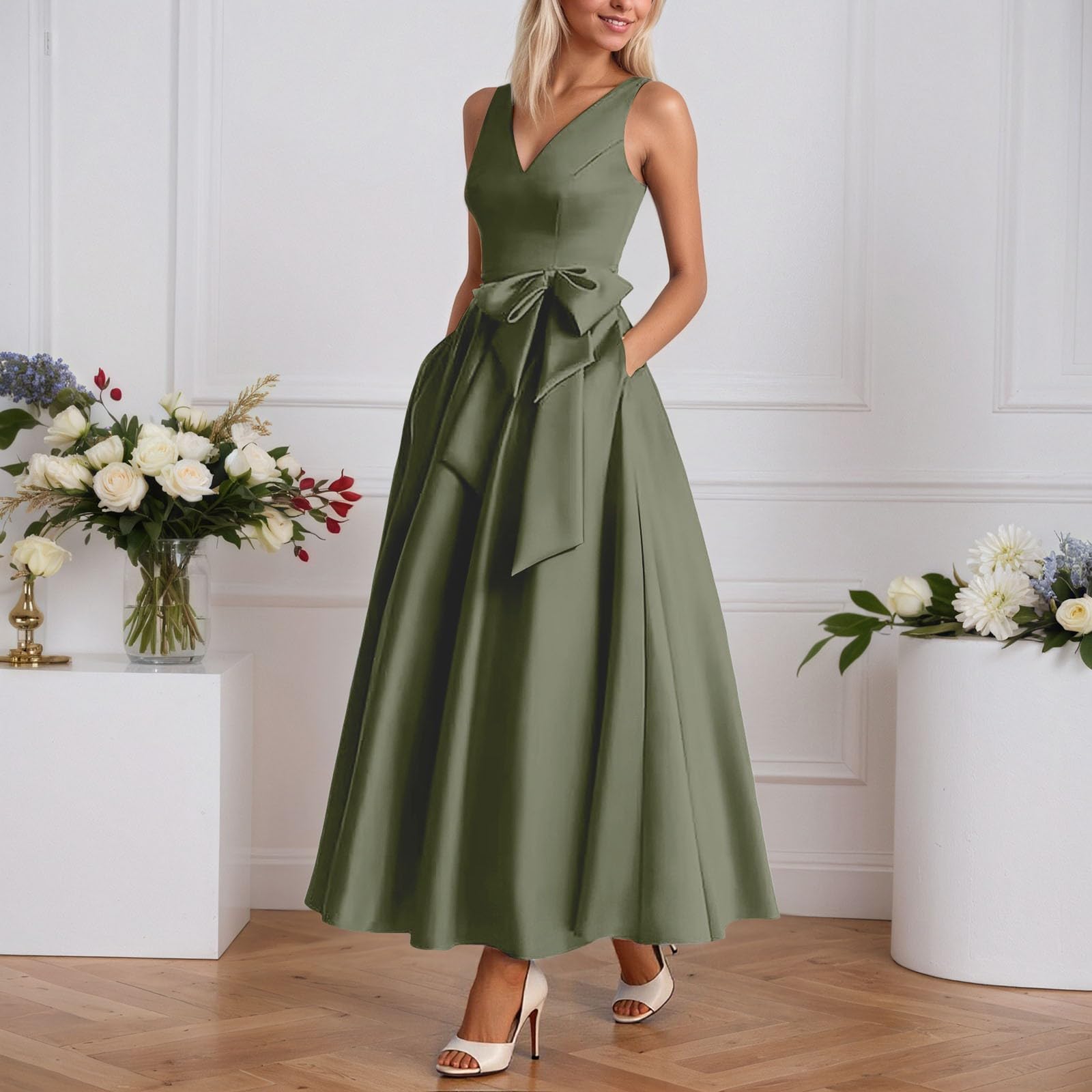 Elegante Abito da Sera Formale in Raso, Abito da Banchetto per Feste e ricevimenti, con Design e vestibilità Comoda.